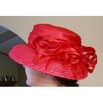 Red Hat with Satin Flowers Red  Feathers  eb-22451645
